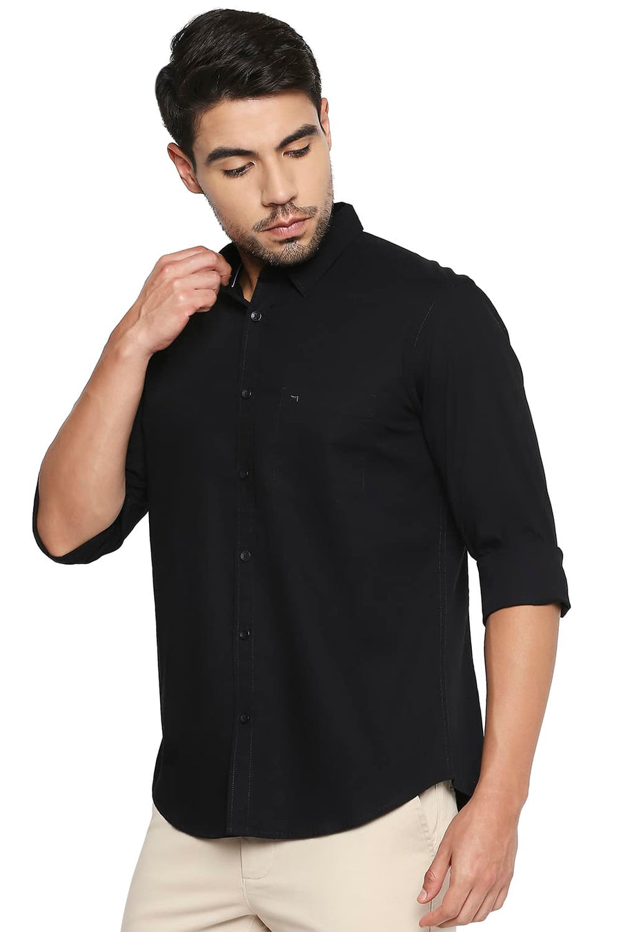 BASICS SLIM FIT PHANTOM BLACK POPLIN STRETCH SHIRT