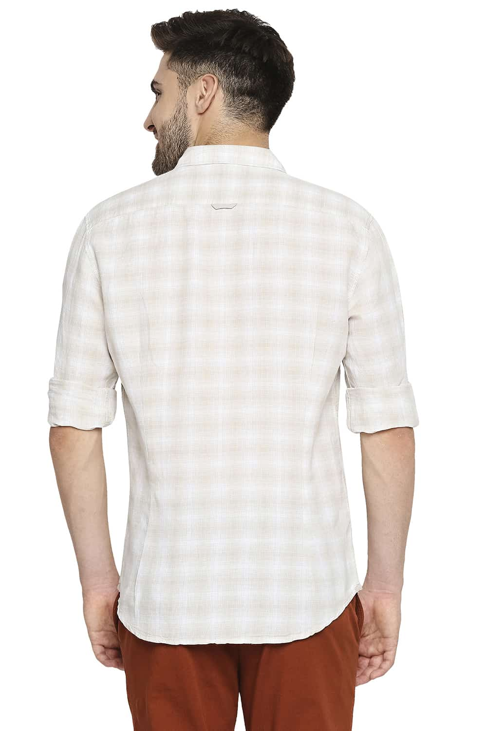 BASICS SLIM FIT COTTON LINEN CHECKS SHIRT