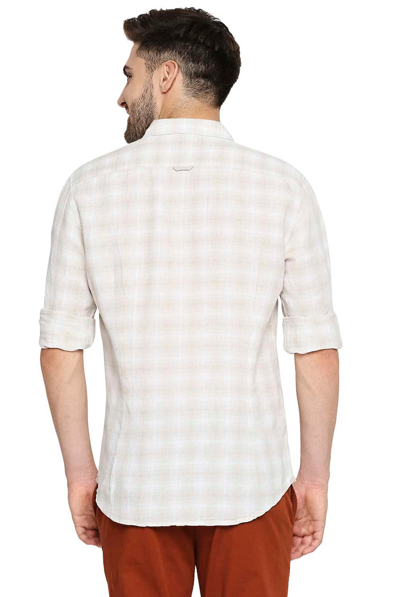 BASICS SLIM FIT COTTON LINEN CHECKS SHIRT