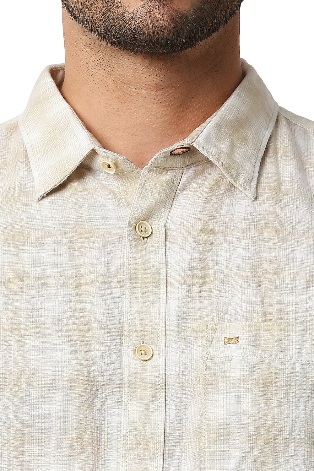 BASICS SLIM FIT COTTON LINEN CHECKS HALFSLEEVES SHIRT