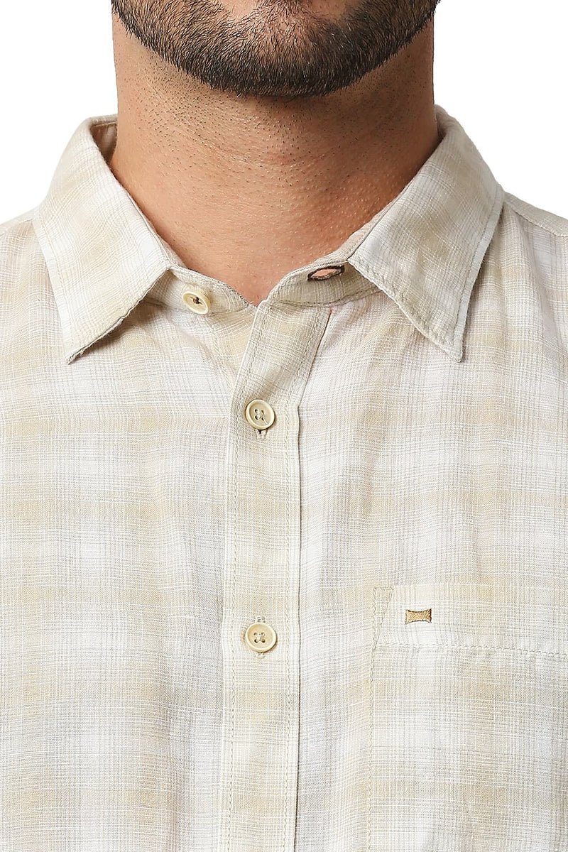 BASICS SLIM FIT COTTON LINEN CHECKS HALFSLEEVES SHIRT