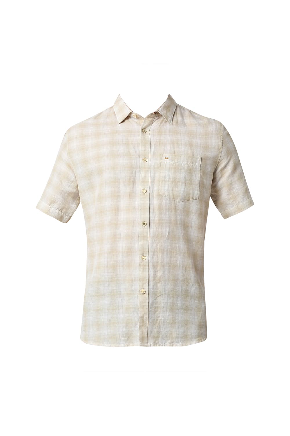 BASICS SLIM FIT COTTON LINEN CHECKS HALFSLEEVES SHIRT