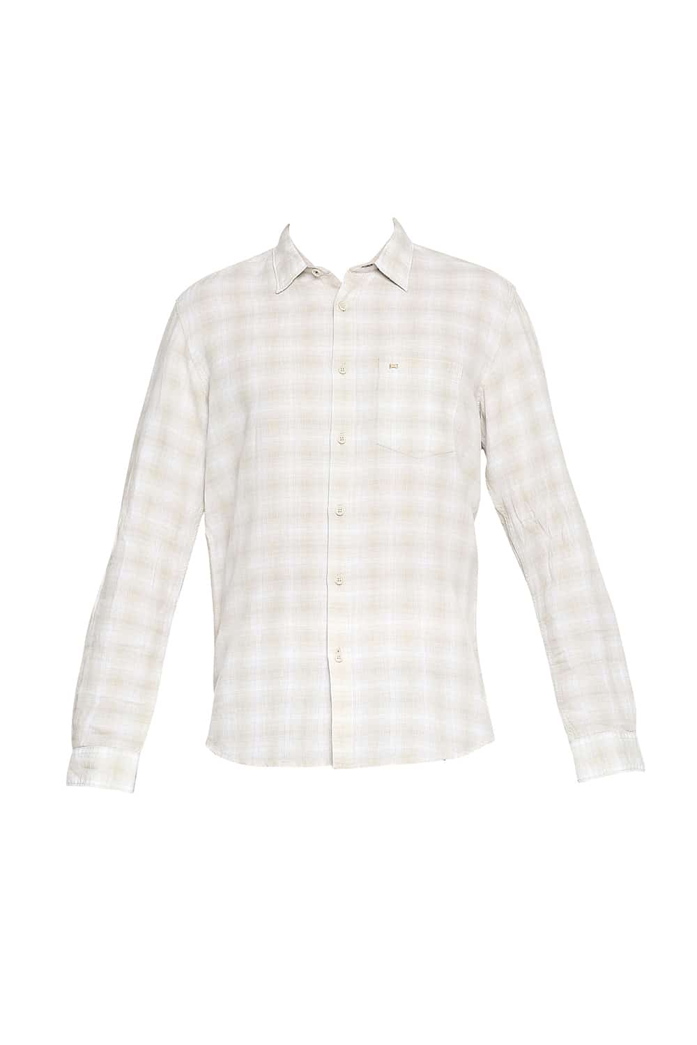 BASICS SLIM FIT COTTON LINEN CHECKS SHIRT