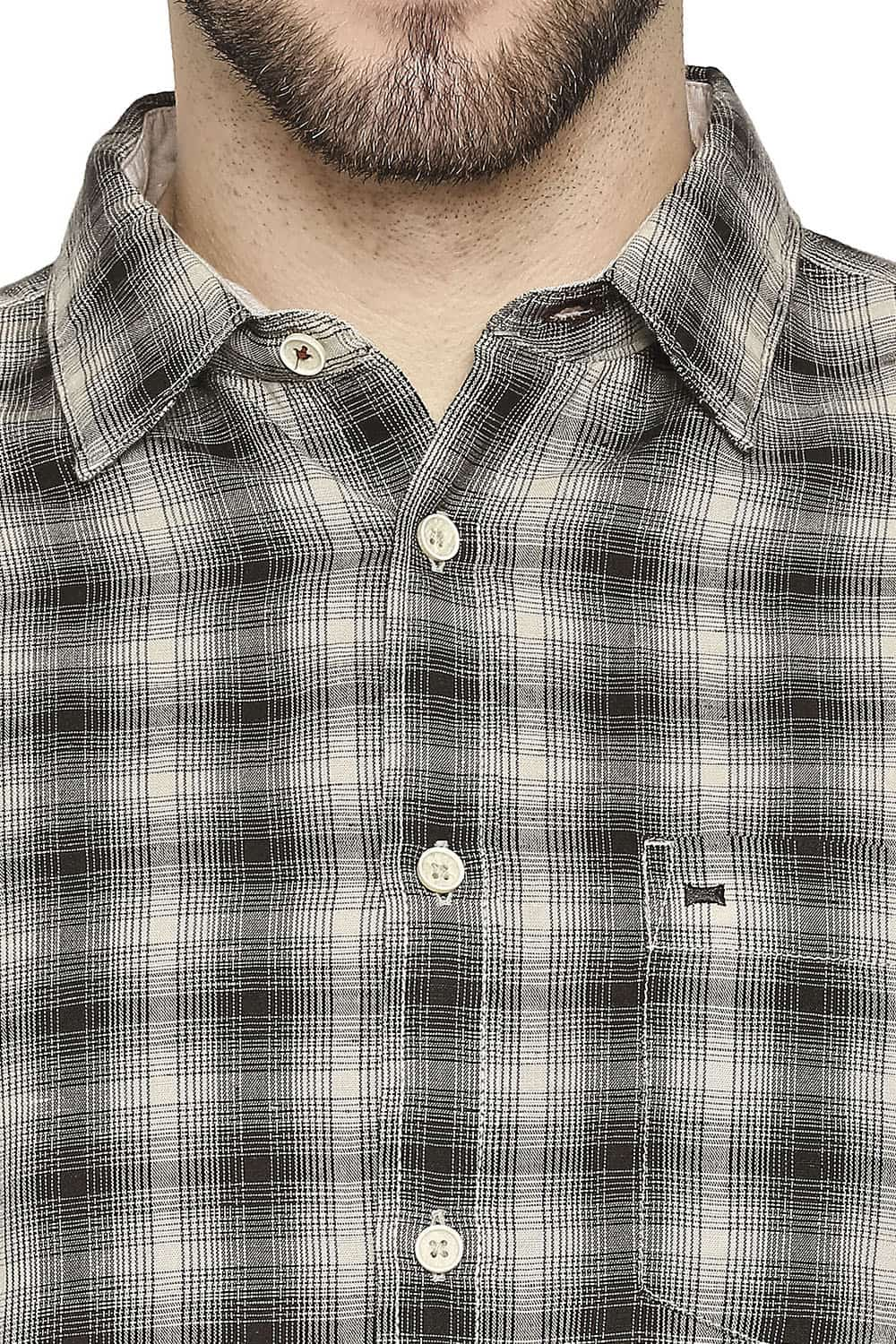 BASICS SLIM FIT COTTON LINEN CHECKS SHIRT