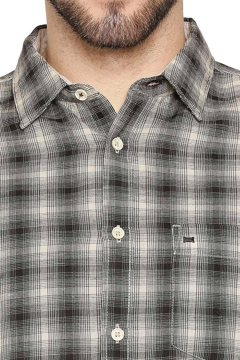 BASICS SLIM FIT COTTON LINEN CHECKS SHIRT