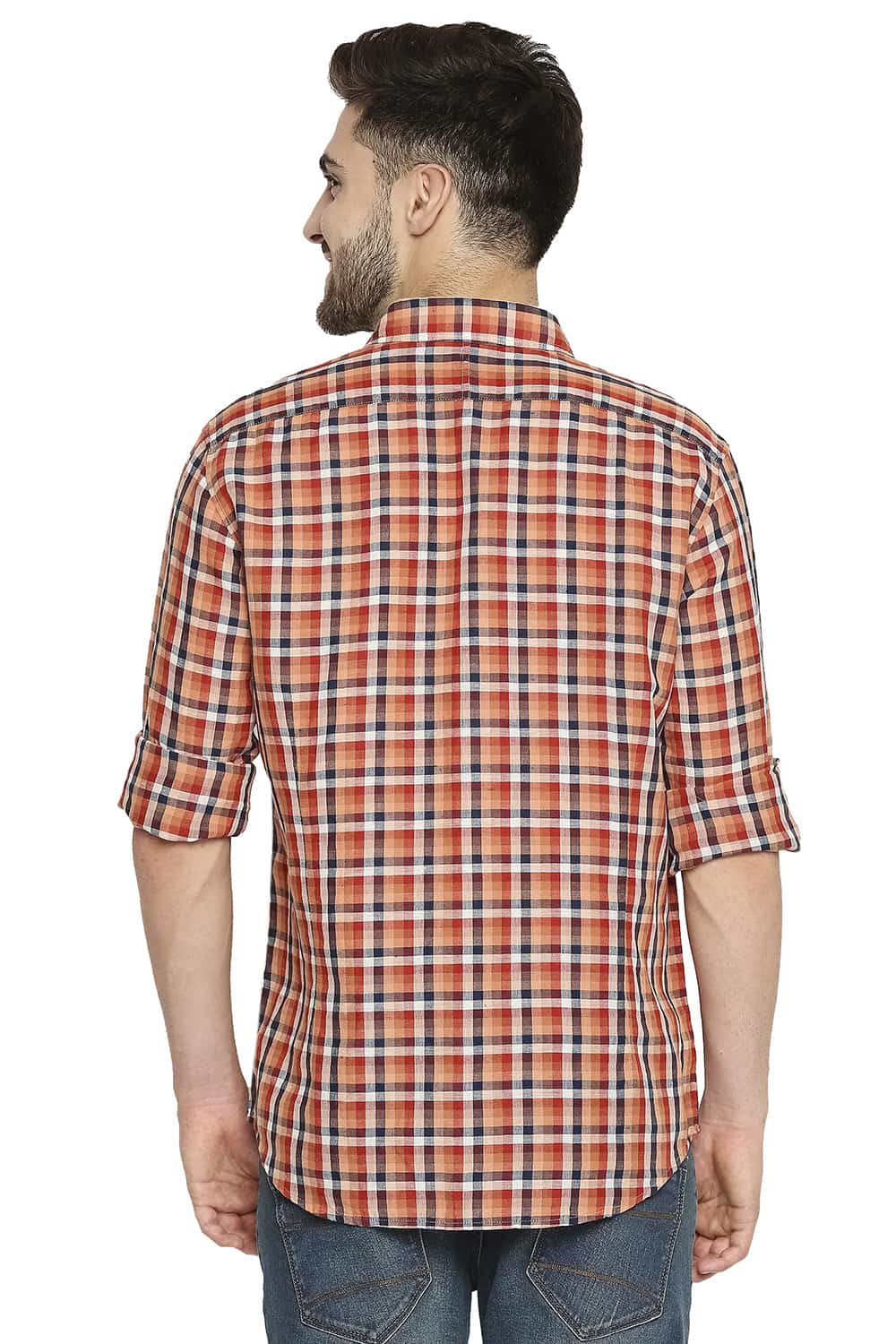 BASICS SLIM FIT COTTON LINEN CHECKS SHIRT