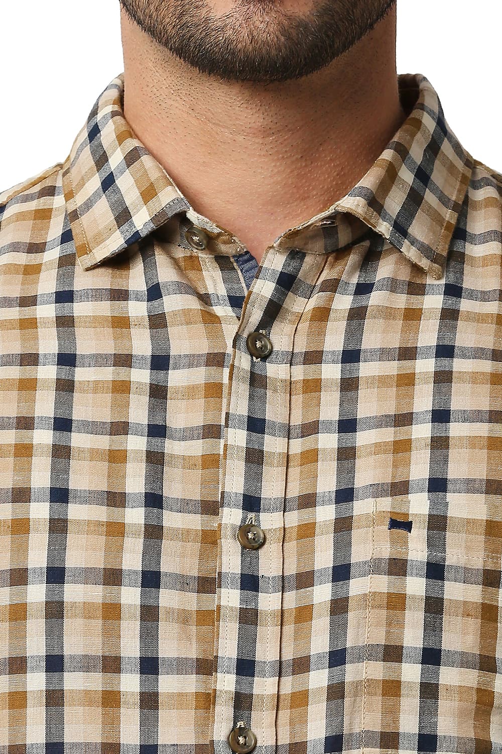 BASICS SLIM FIT COTTON LINEN CHECKS HALFSLEEVES SHIRT