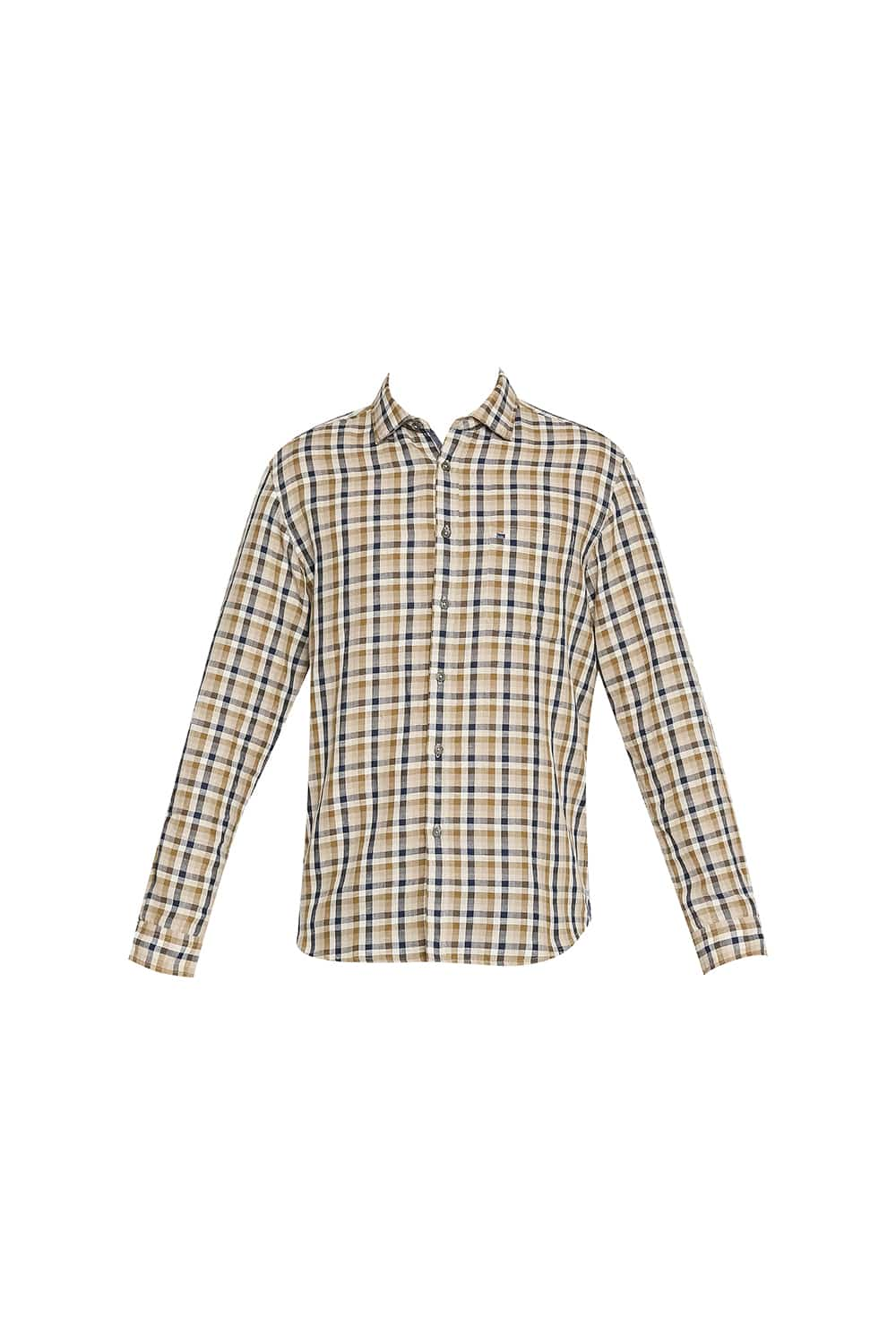 BASICS SLIM FIT COTTON LINEN CHECKS SHIRT