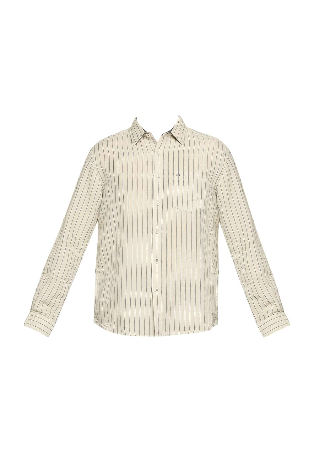 BASICS SLIM FIT COTTON LINEN STRIPE SHIRT