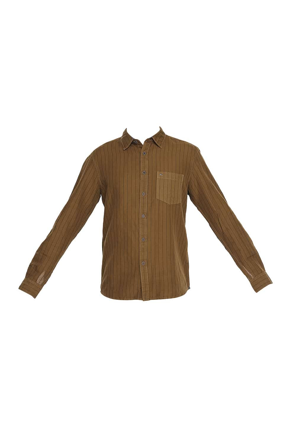 BASICS SLIM FIT COTTON LINEN STRIPE SHIRT