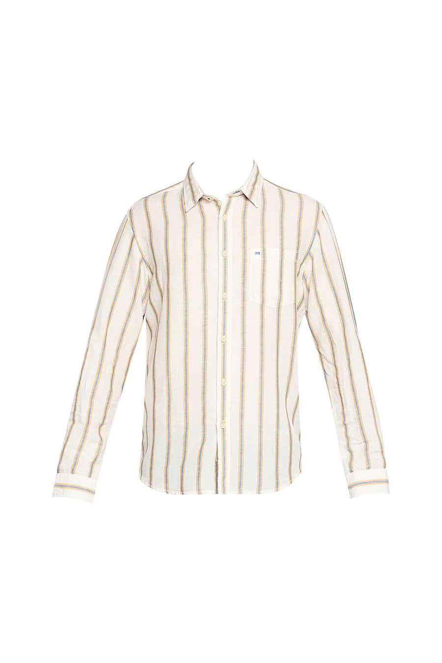 BASICS SLIM FIT ARTISAN YELLOW COTTON LINEN STRIPE SHIRT
