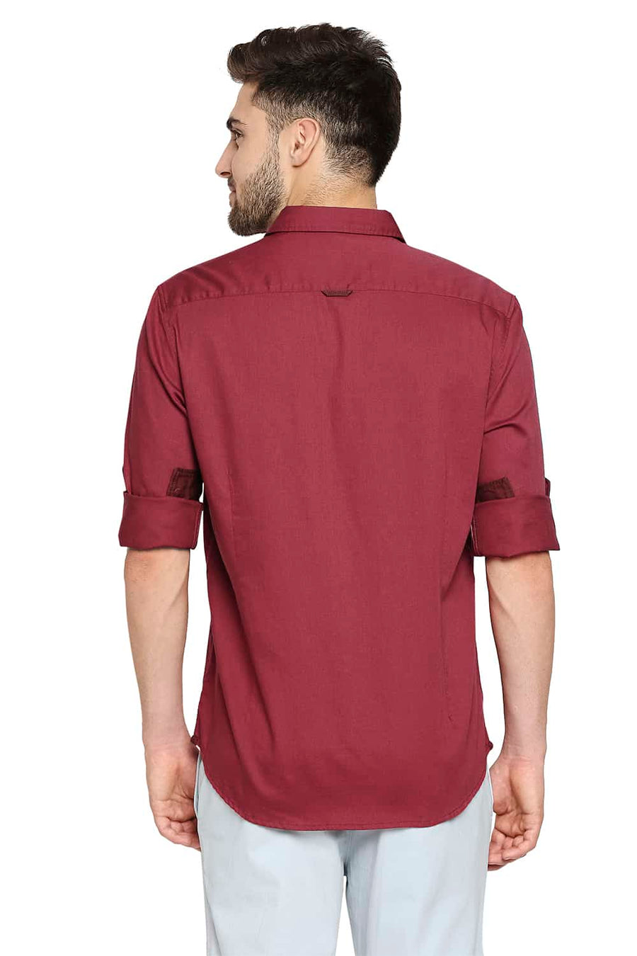 BASICS SLIM FIT BIKING RED BROKEN TWILL SLUB SHIRT