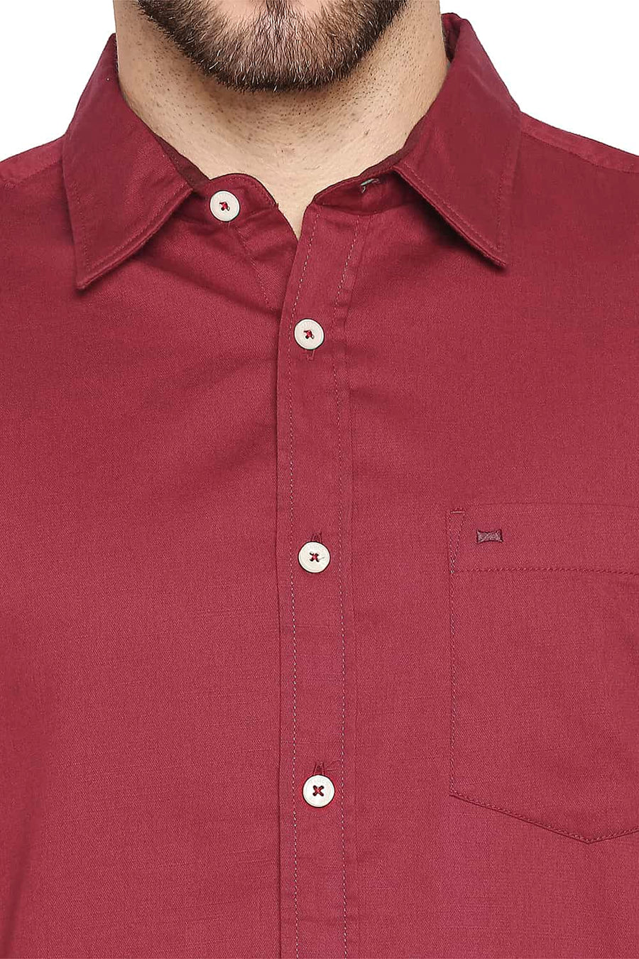 BASICS SLIM FIT BIKING RED BROKEN TWILL SLUB SHIRT