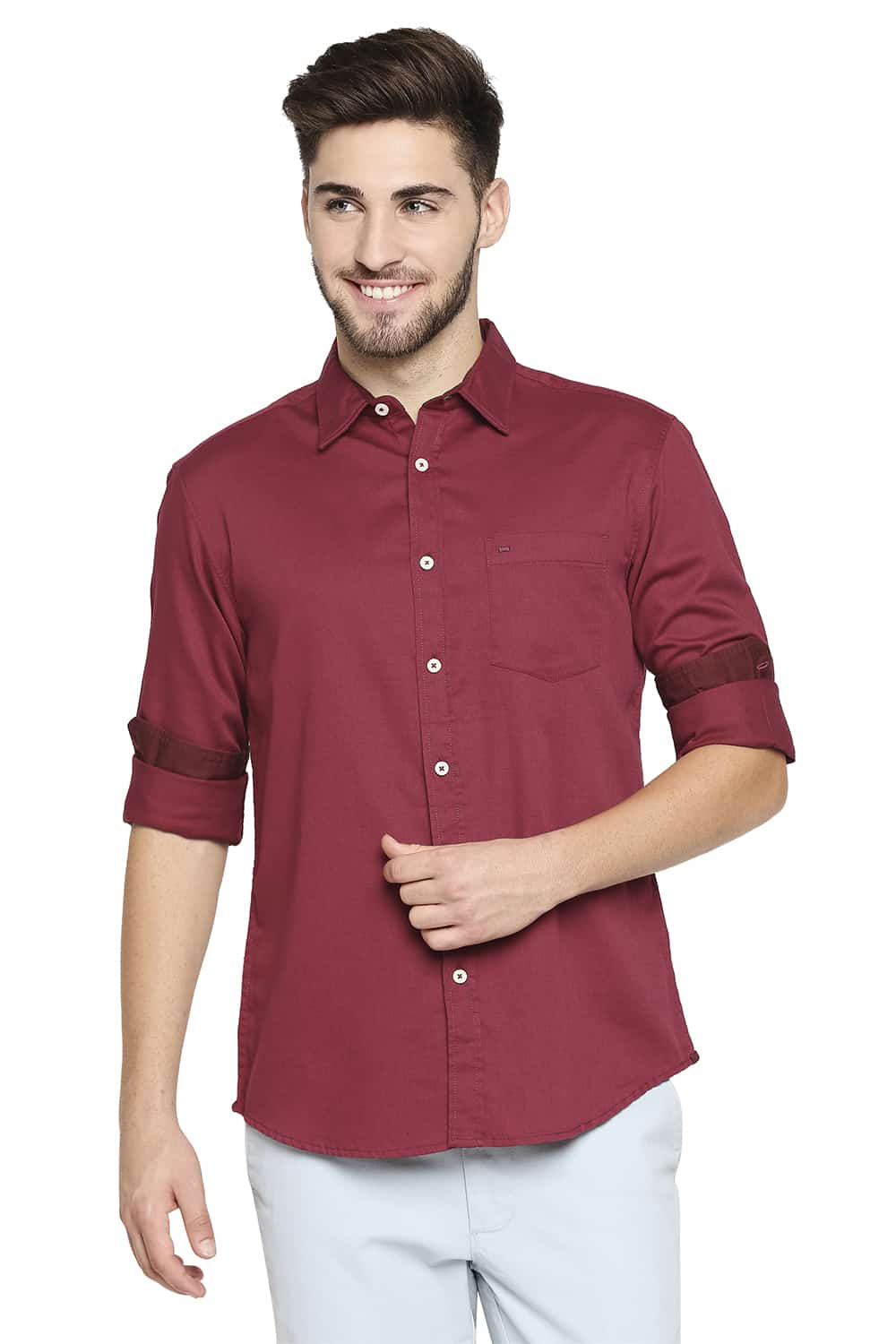 BASICS SLIM FIT BROKEN TWILL SLUB SHIRT