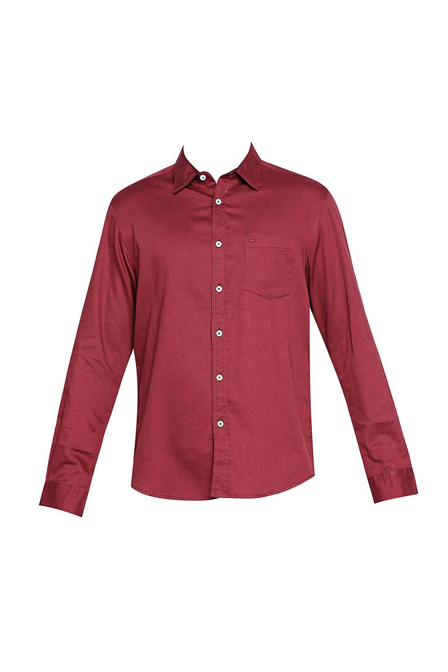 BASICS SLIM FIT BIKING RED BROKEN TWILL SLUB SHIRT