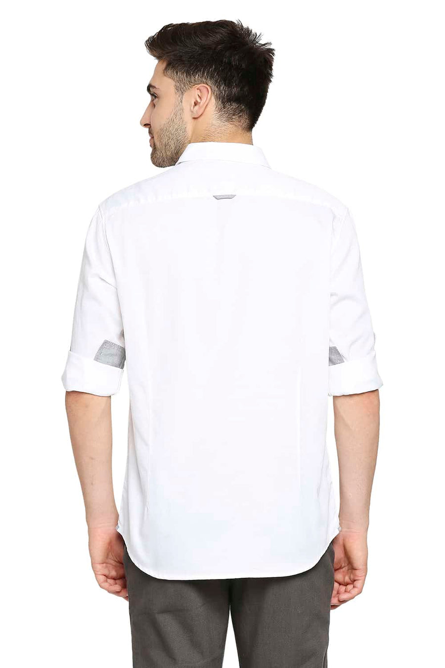 BASICS SLIM FIT BRIGHT WHITE BROKEN TWILL SLUB SHIRT