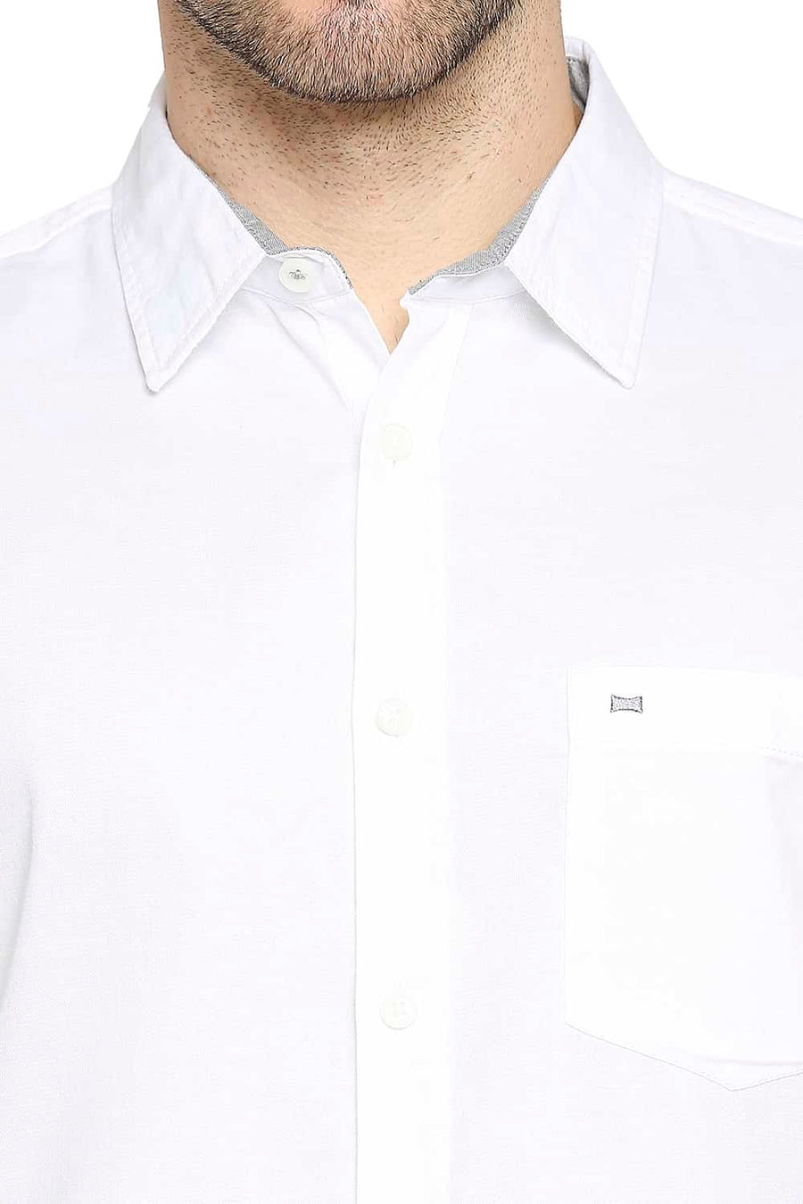 BASICS SLIM FIT BRIGHT WHITE BROKEN TWILL SLUB SHIRT