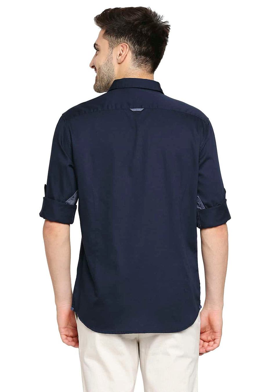 BASICS SLIM FIT TITAN NAVY BROKEN TWILL SLUB SHIRT
