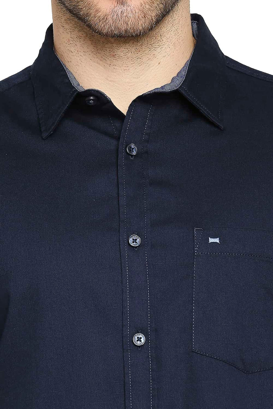 BASICS SLIM FIT TITAN NAVY BROKEN TWILL SLUB SHIRT