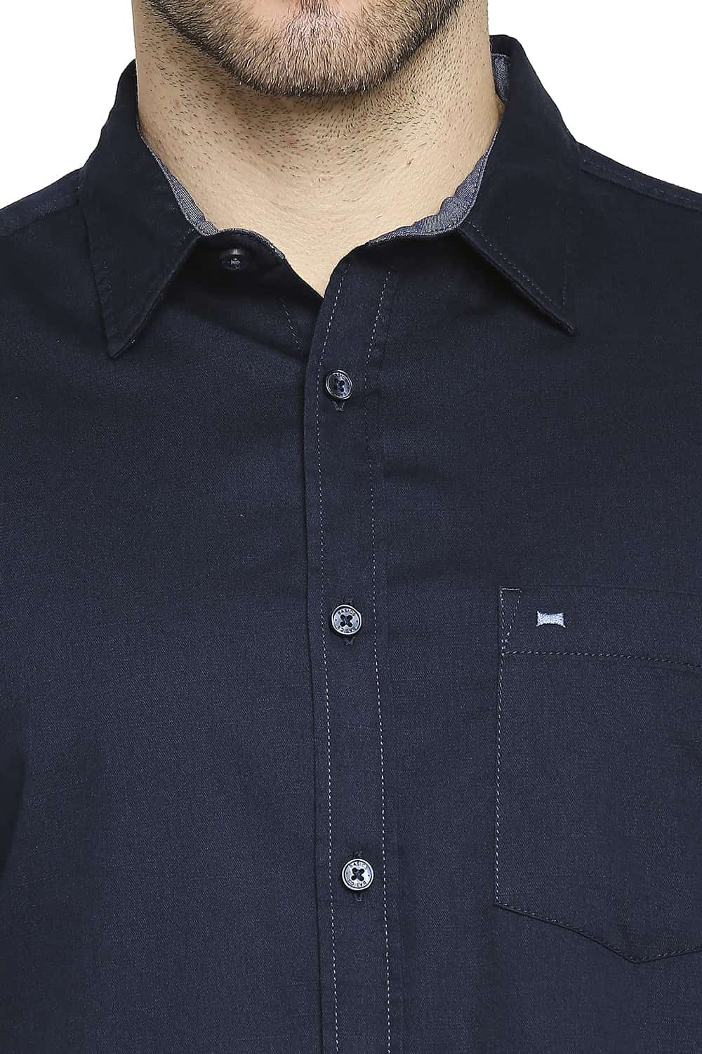 BASICS SLIM FIT BROKEN TWILL SLUB SHIRT