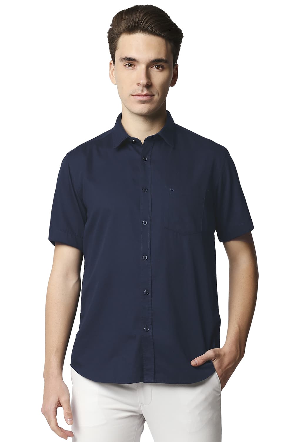 BASICS SLIM FIT BROKEN TWILL SLUB HALFSLEEVES SHIRT