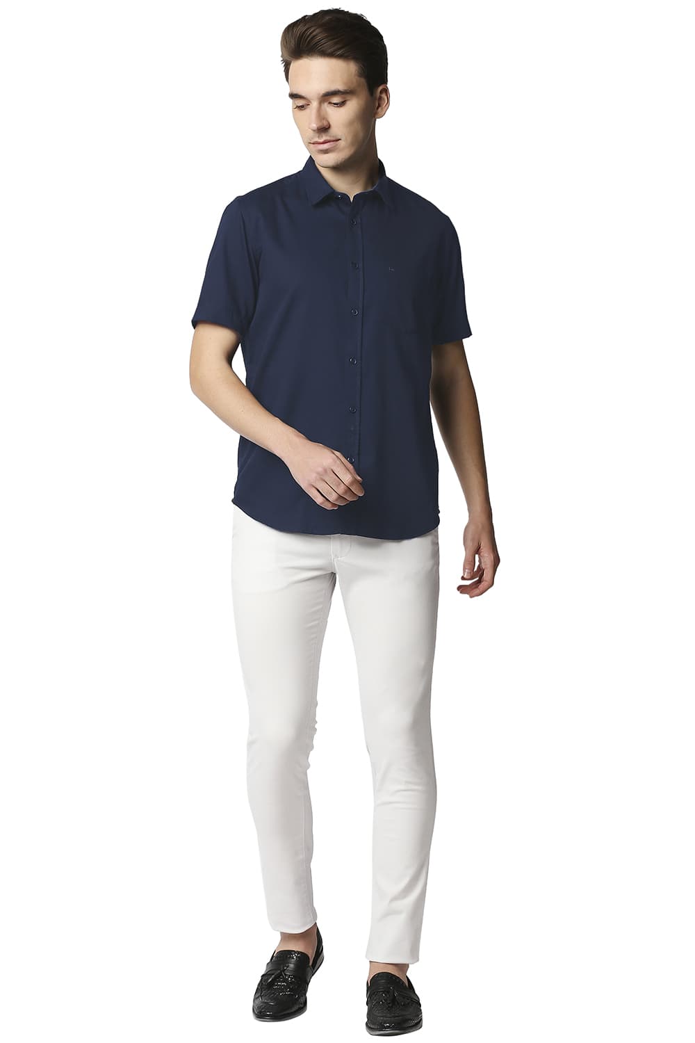 BASICS SLIM FIT BROKEN TWILL SLUB HALFSLEEVES SHIRT