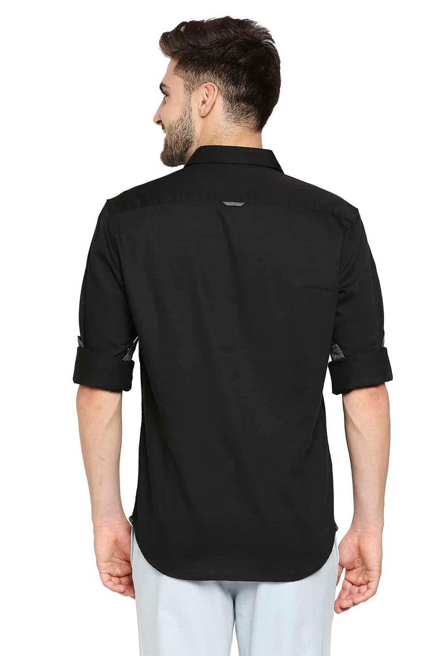 BASICS SLIM FIT RAVEN BLACK BROKEN TWILL SLUB SHIRT