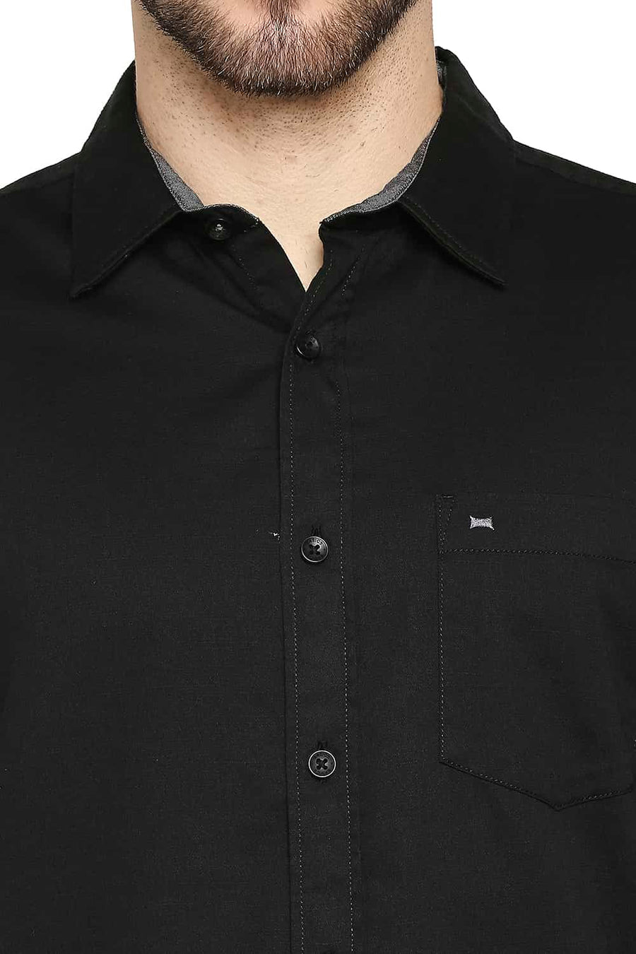 BASICS SLIM FIT RAVEN BLACK BROKEN TWILL SLUB SHIRT