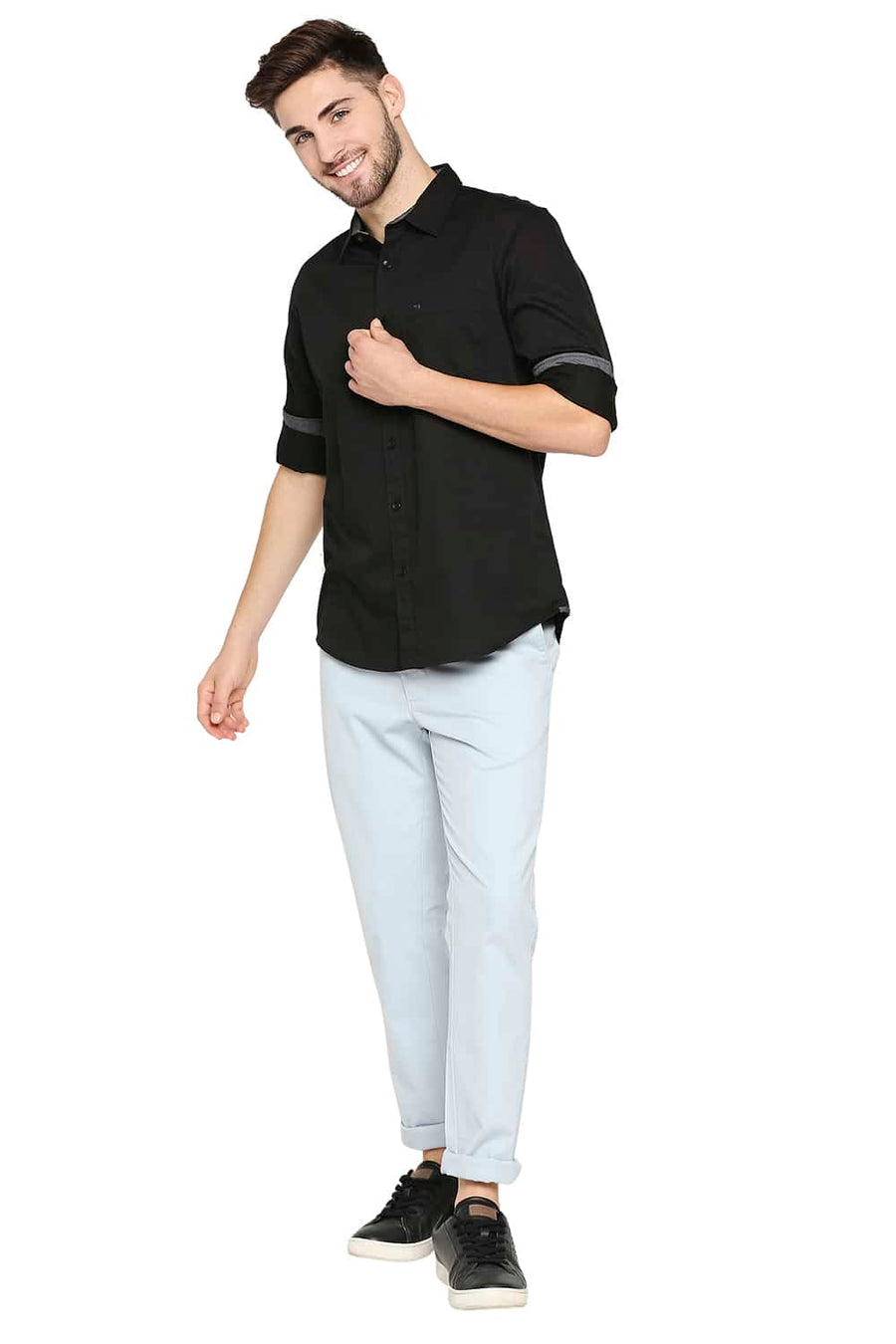 BASICS SLIM FIT RAVEN BLACK BROKEN TWILL SLUB SHIRT