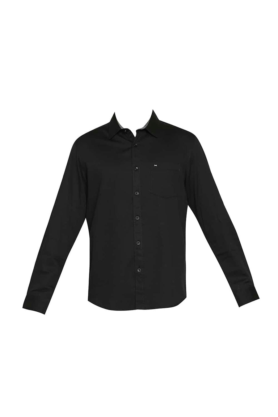 BASICS SLIM FIT RAVEN BLACK BROKEN TWILL SLUB SHIRT