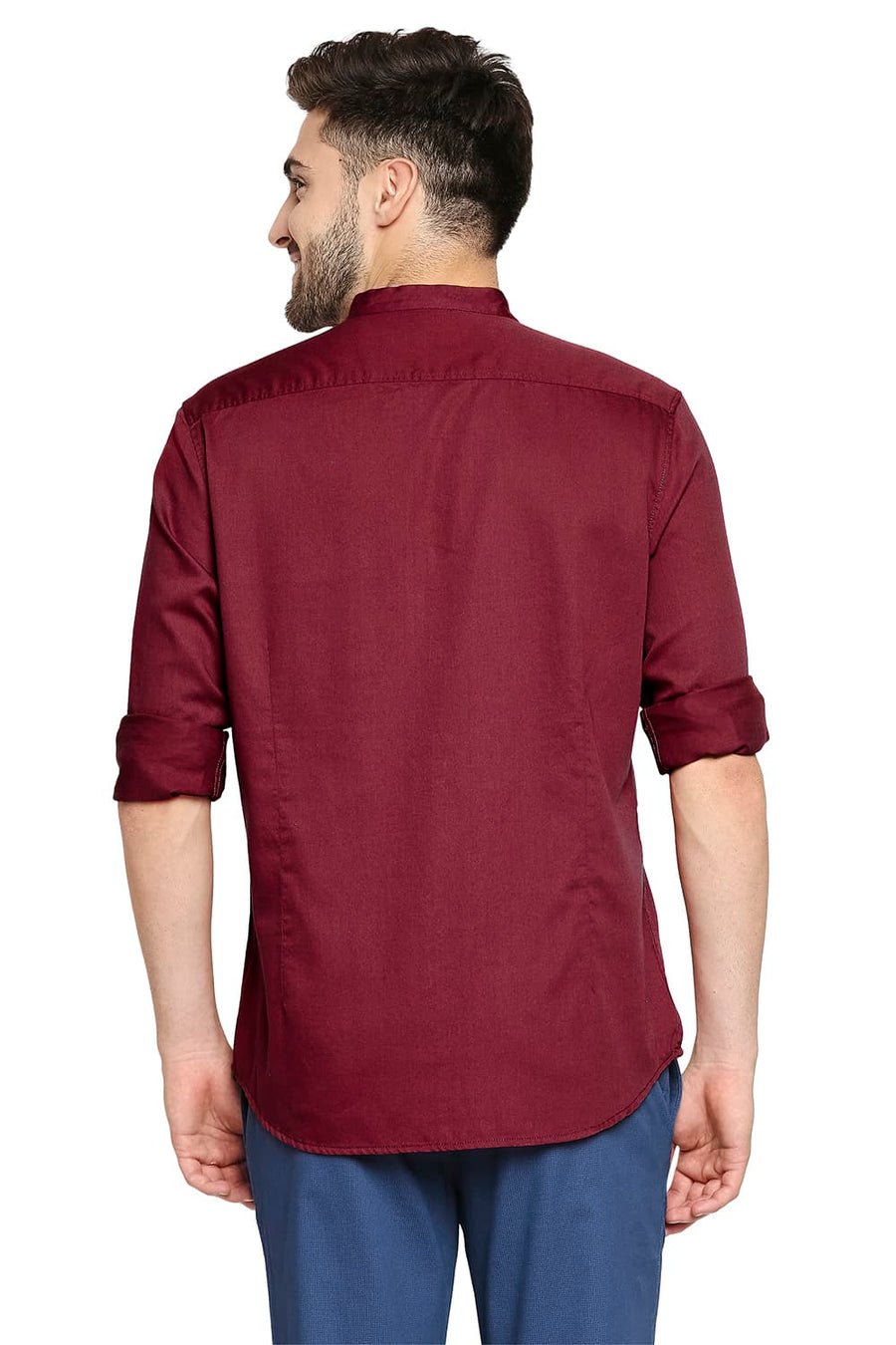 BASICS SLIM FIT CRIMSON RED BROKEN TWILL SLUB SHIRT