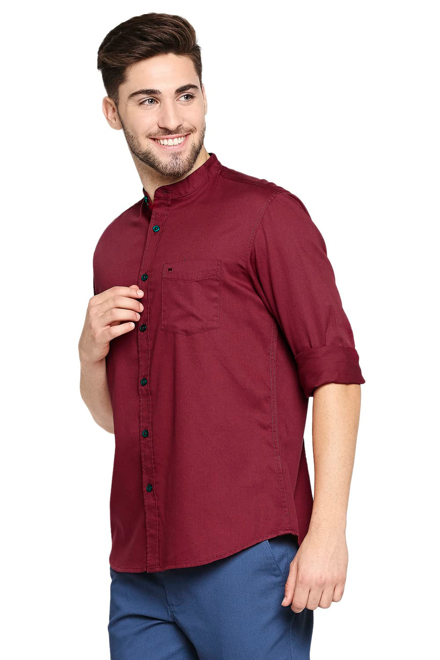 BASICS SLIM FIT CRIMSON RED BROKEN TWILL SLUB SHIRT