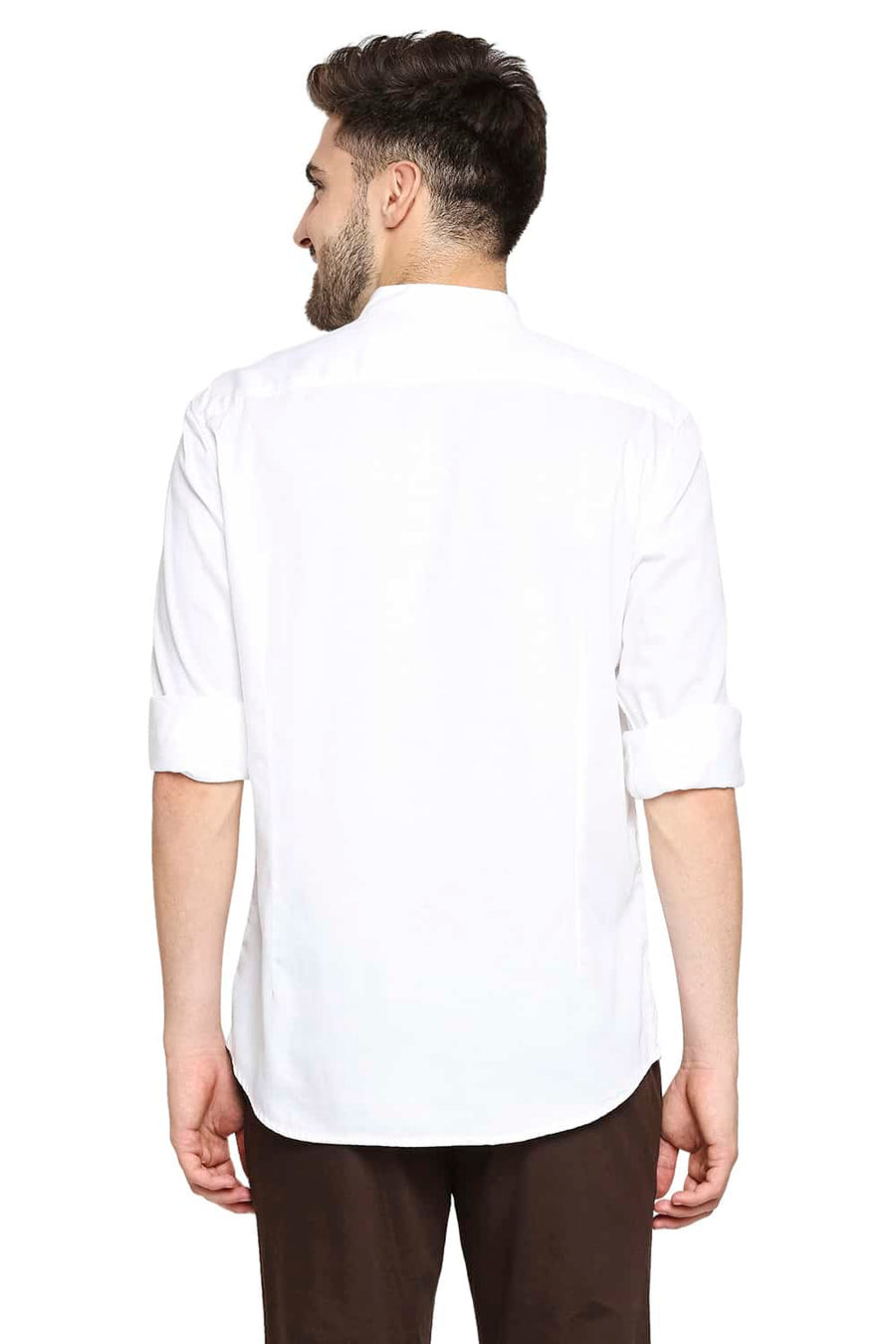 BASICS SLIM FIT BRIGHT WHITE BROKEN TWILL SLUB SHIRT