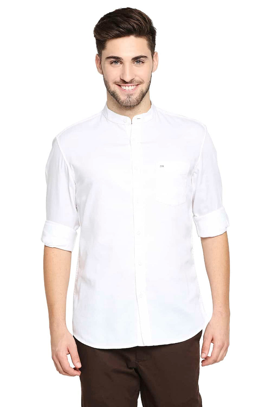 BASICS SLIM FIT BRIGHT WHITE BROKEN TWILL SLUB SHIRT
