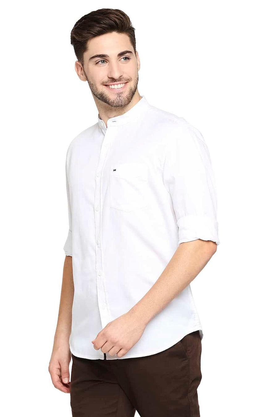 BASICS SLIM FIT BRIGHT WHITE BROKEN TWILL SLUB SHIRT