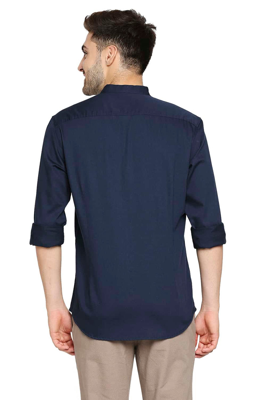 BASICS SLIM FIT DRESS NAVY BROKEN TWILL SLUB SHIRT