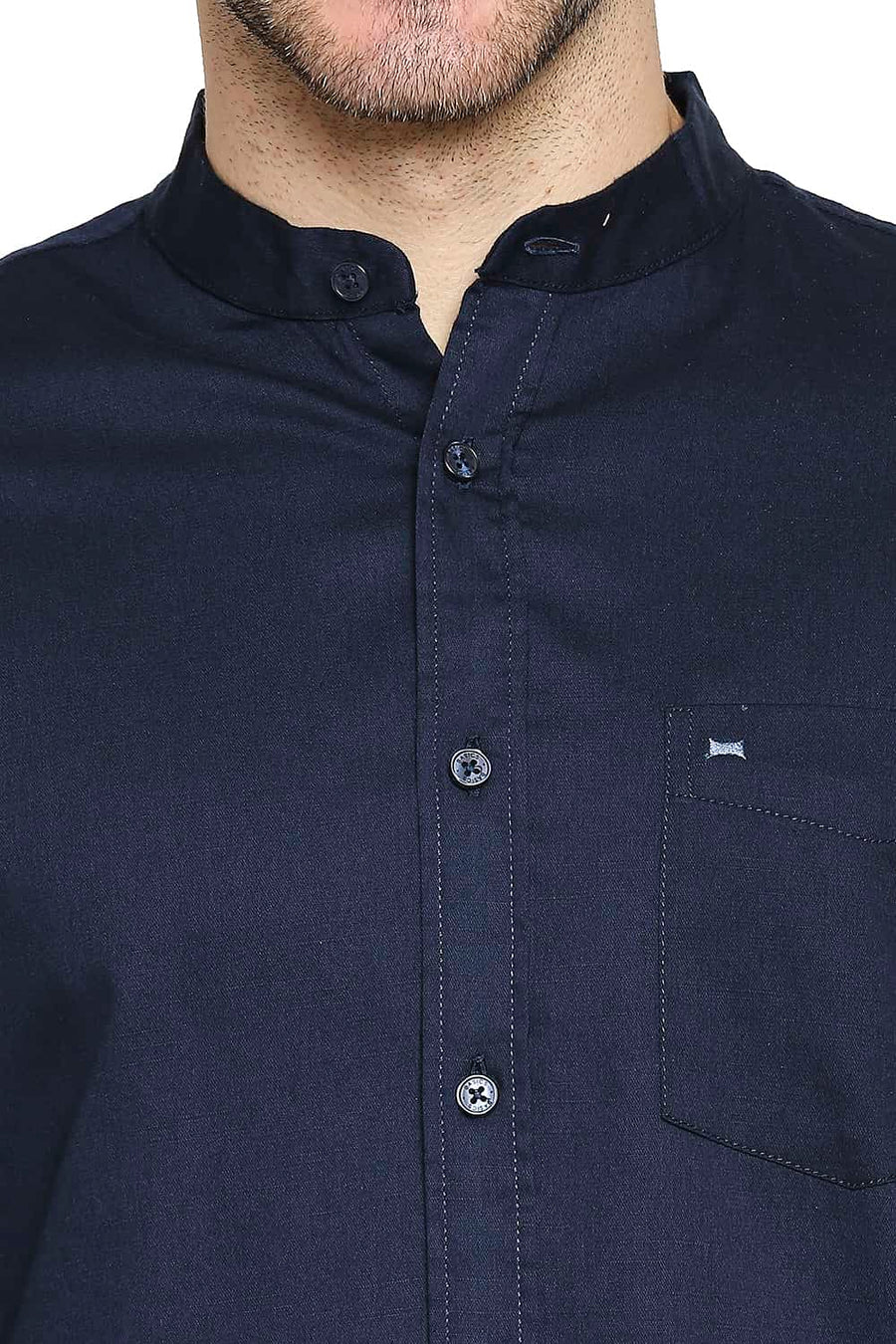 BASICS SLIM FIT DRESS NAVY BROKEN TWILL SLUB SHIRT