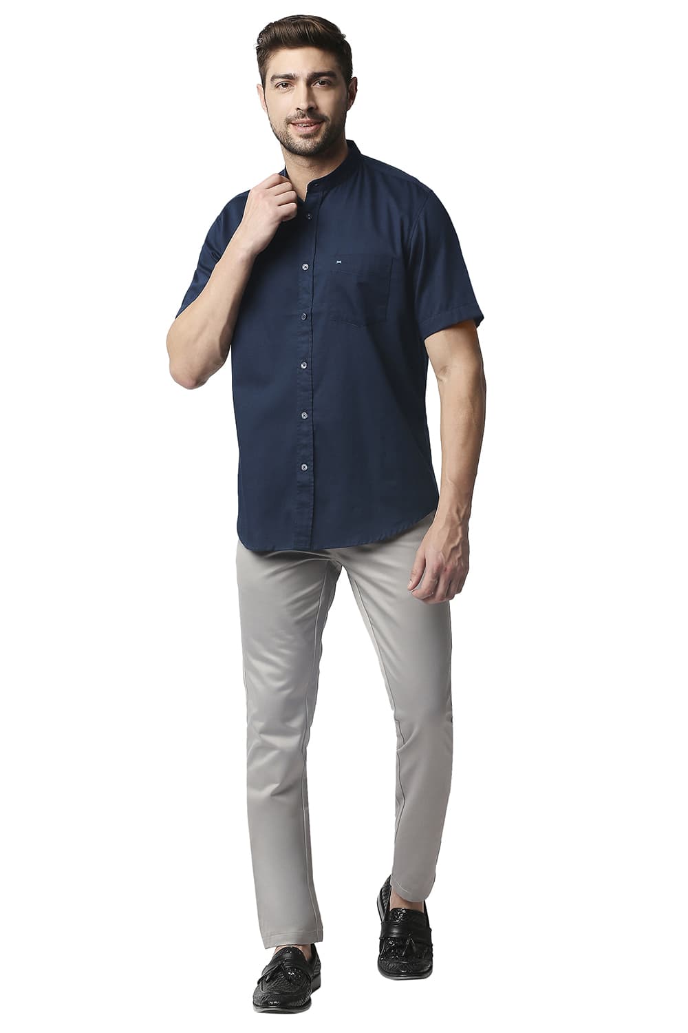 BASICS SLIM FIT BROKEN TWILL SLUB HALFSLEEVES SHIRT