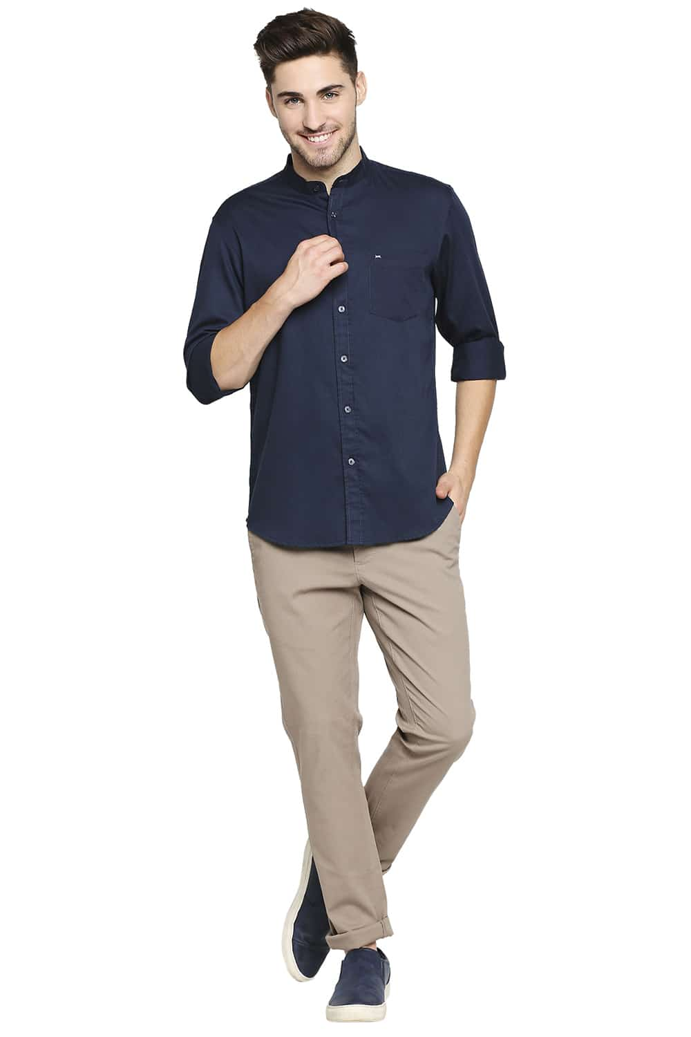 BASICS SLIM FIT BROKEN TWILL SLUB SHIRT