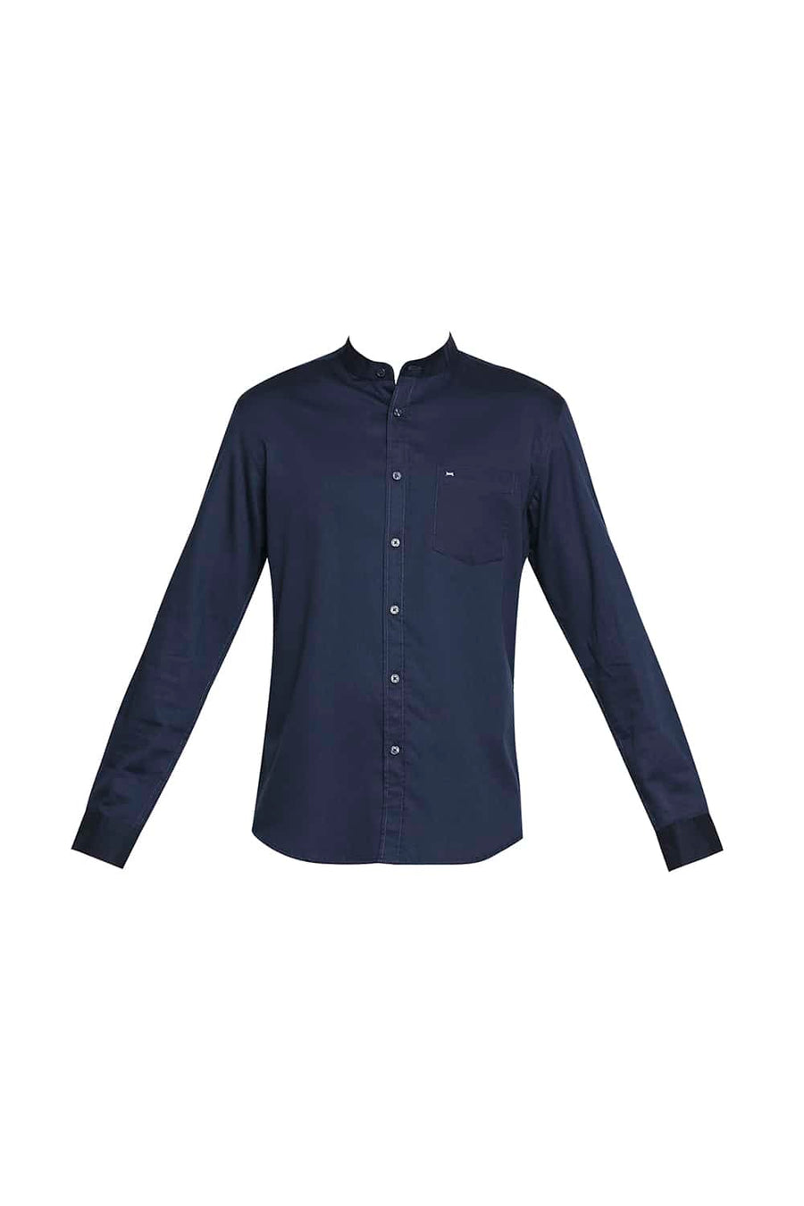 BASICS SLIM FIT DRESS NAVY BROKEN TWILL SLUB SHIRT