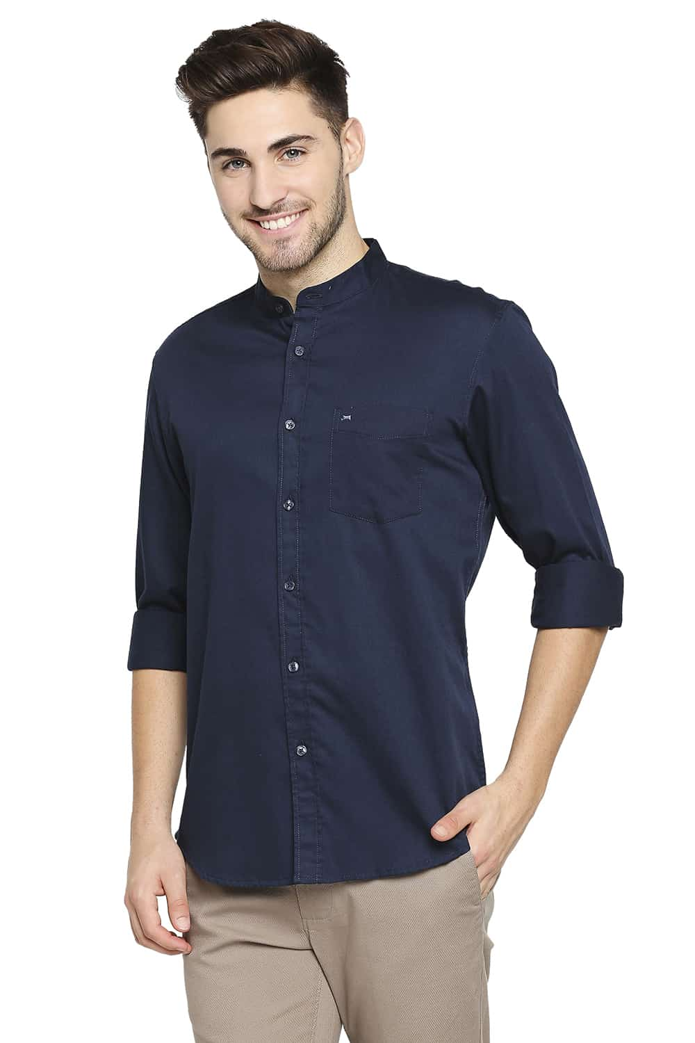 BASICS SLIM FIT BROKEN TWILL SLUB SHIRT