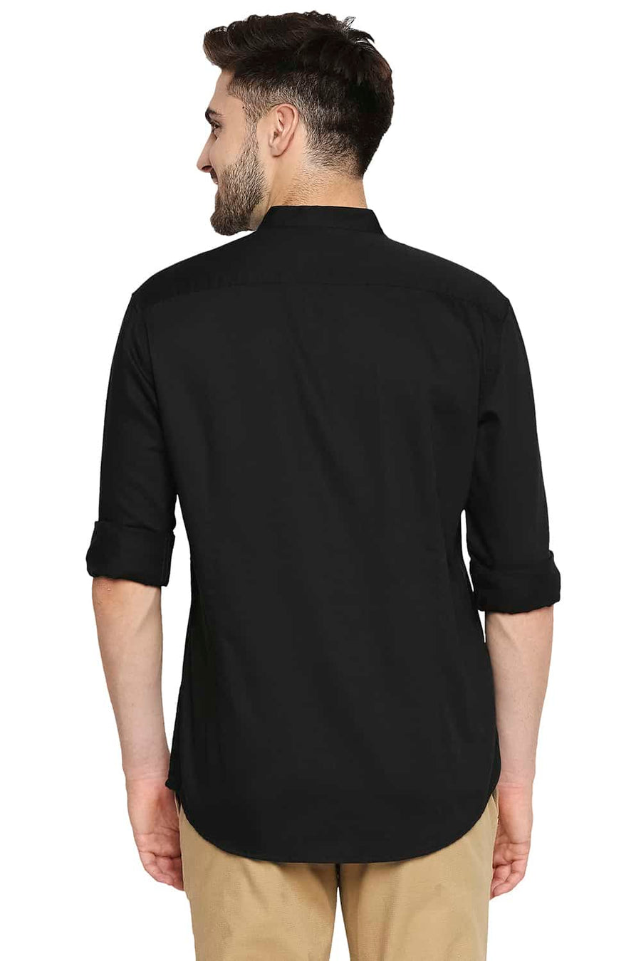 BASICS SLIM FIT MOONLESS BLACK BROKEN TWILL SLUB SHIRT