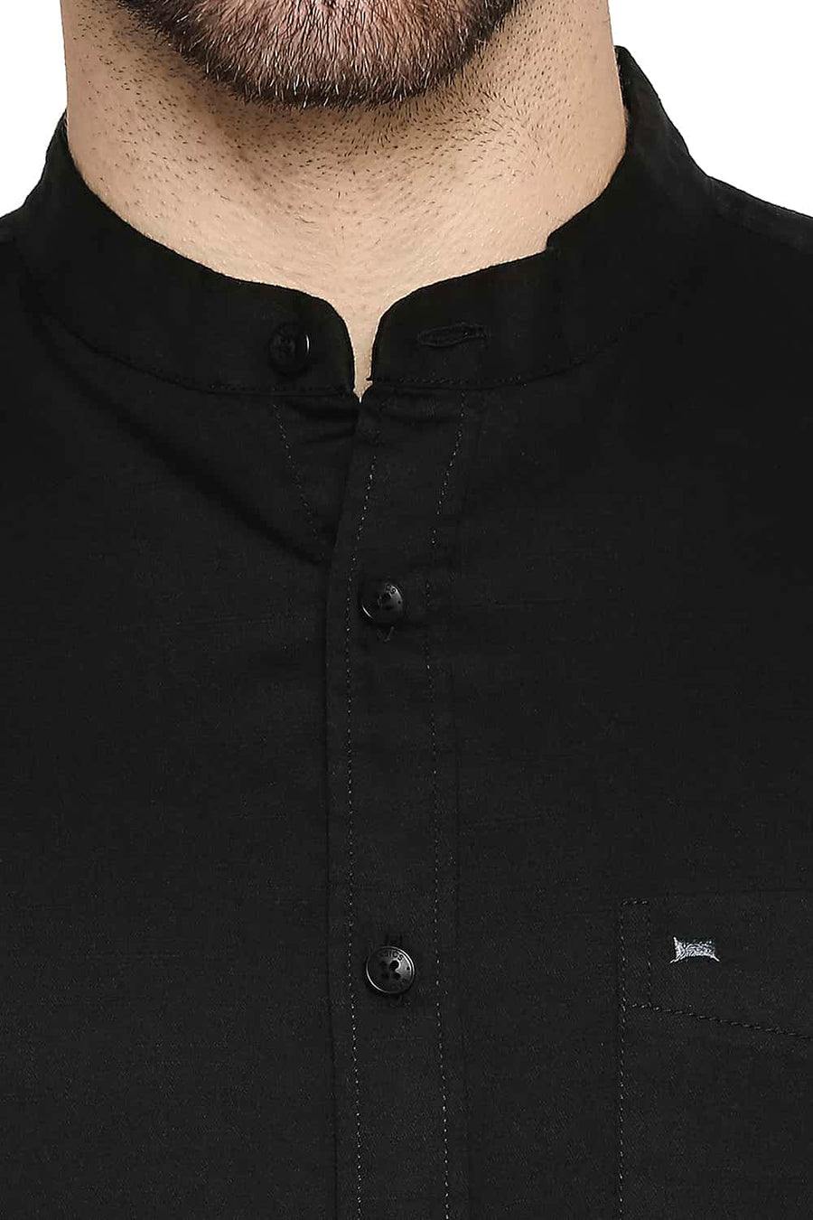 BASICS SLIM FIT MOONLESS BLACK BROKEN TWILL SLUB SHIRT