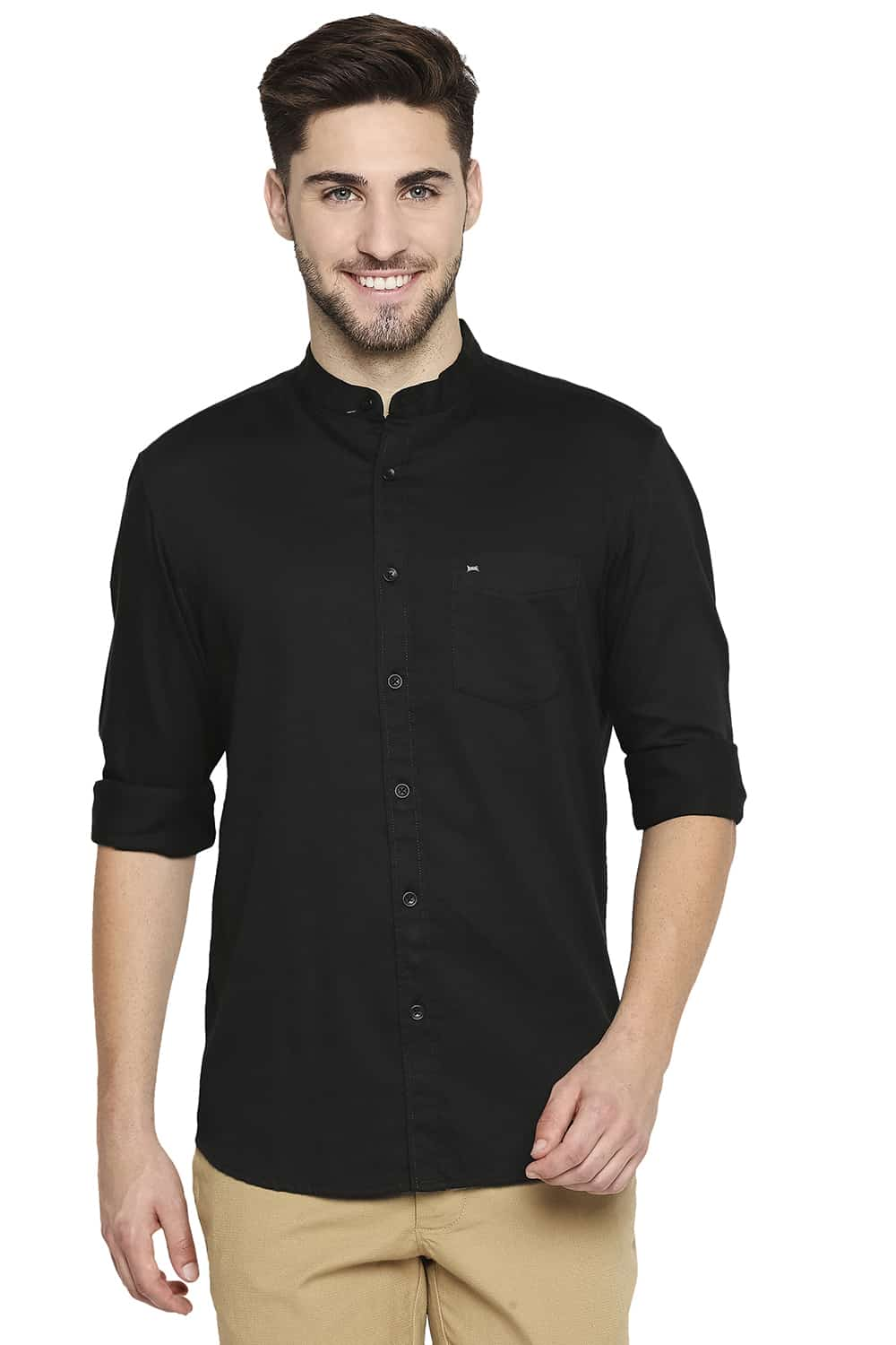 BASICS SLIM FIT BROKEN TWILL SLUB SHIRT