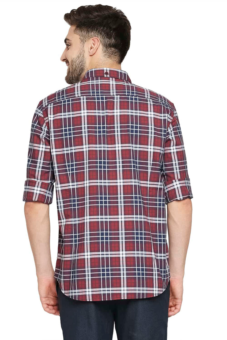 BASICS SLIM FIT KETCHUP MAROON OXFORD CHECKS SHIRT