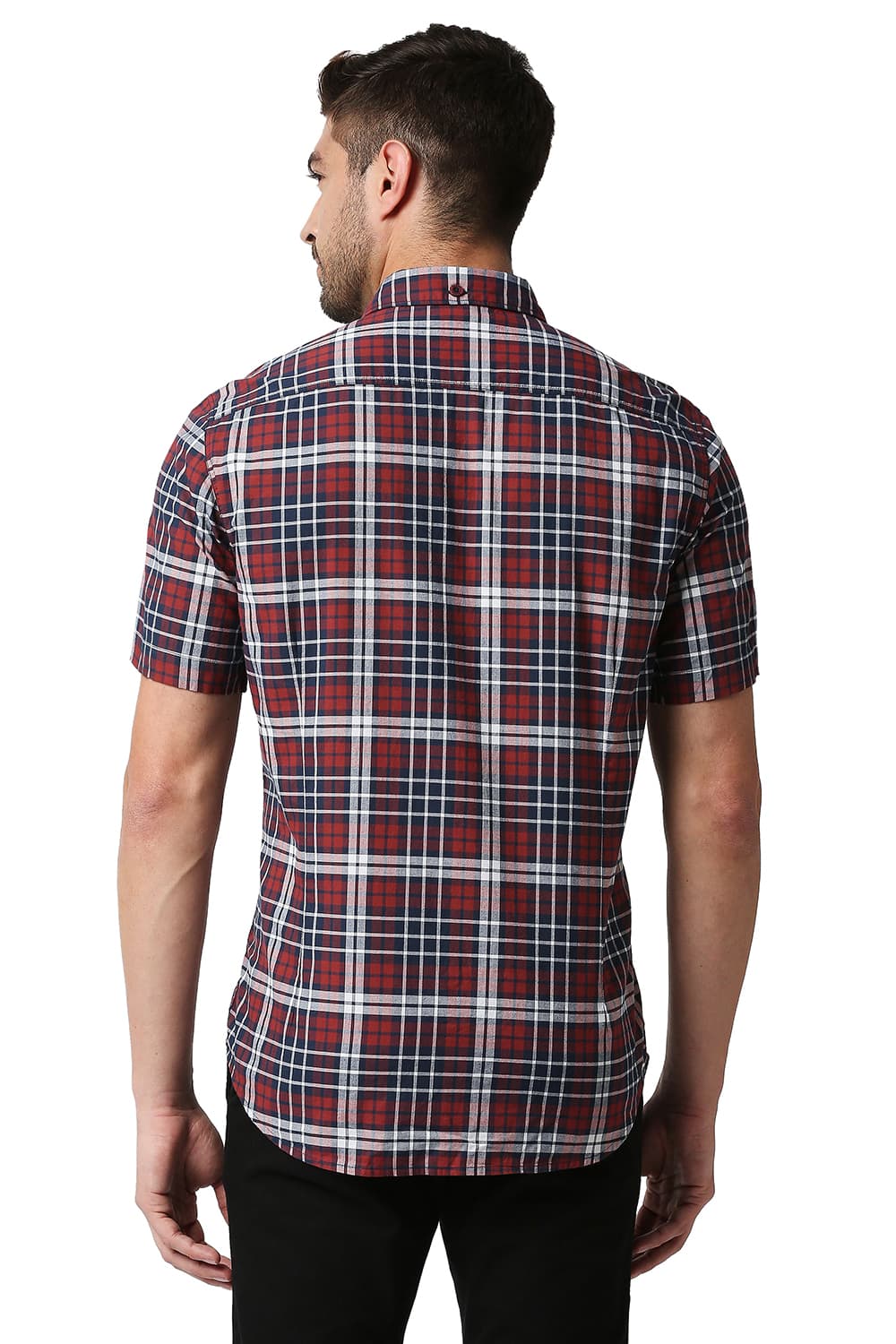 BASICS SLIM FIT OXFORD CHECKS HALFSLEEVES SHIRT