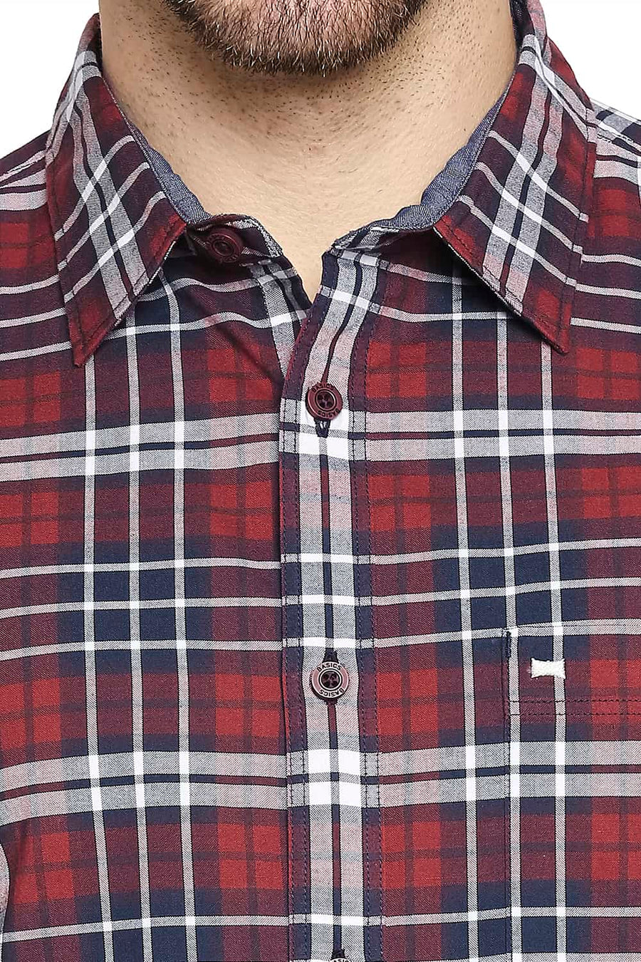 BASICS SLIM FIT KETCHUP MAROON OXFORD CHECKS SHIRT