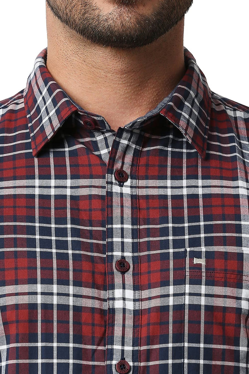 BASICS SLIM FIT OXFORD CHECKS HALFSLEEVES SHIRT