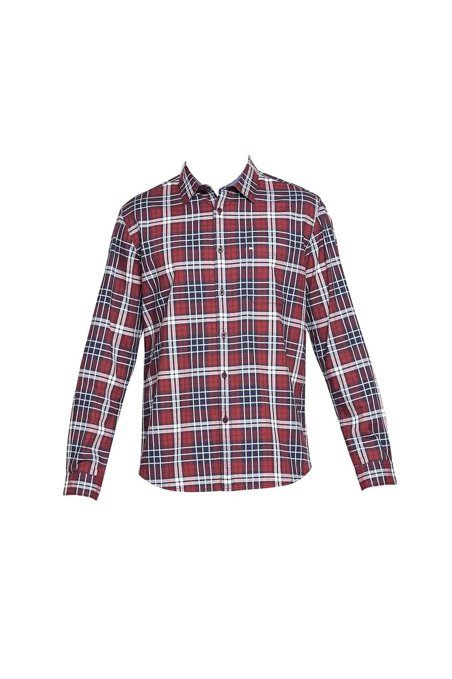 BASICS SLIM FIT KETCHUP MAROON OXFORD CHECKS SHIRT