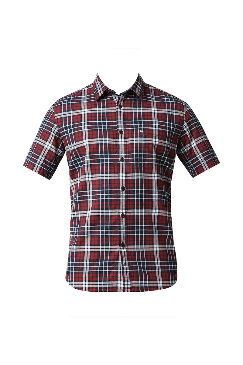 BASICS SLIM FIT OXFORD CHECKS HALFSLEEVES SHIRT